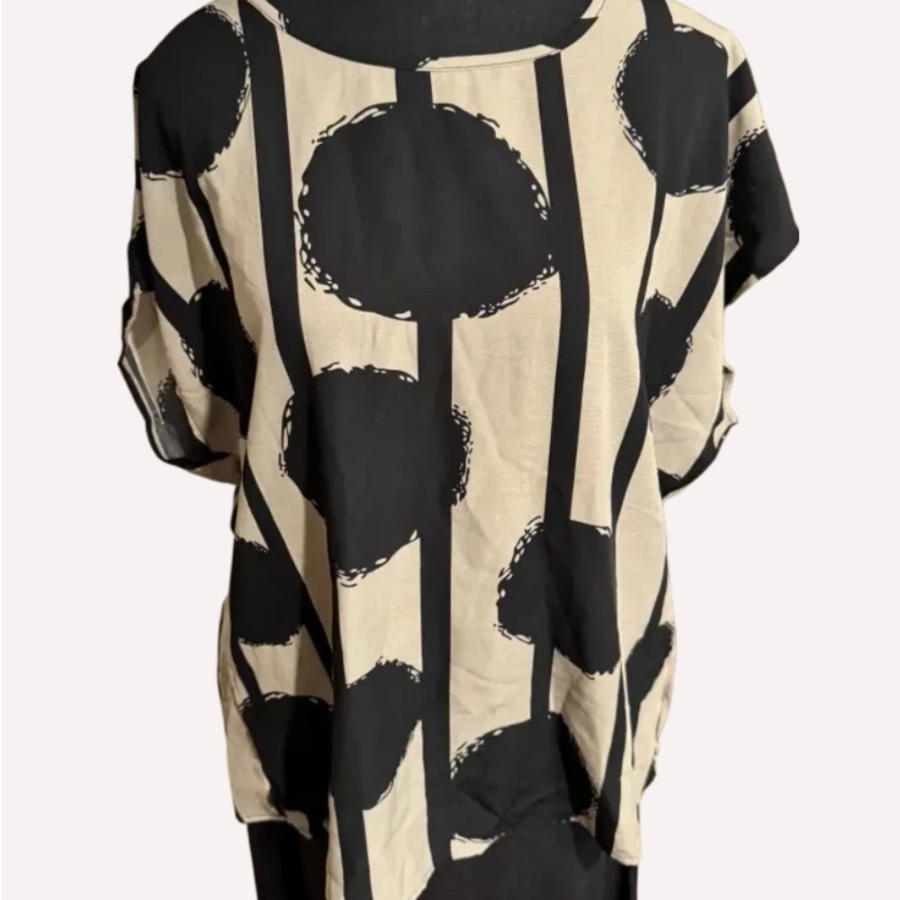 Black and Cream Boxy Blouse with Relaxed Fit